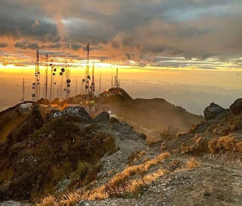 Antenna towers on the summit of Volcán Barú at sunset, Chiriquí, Panama